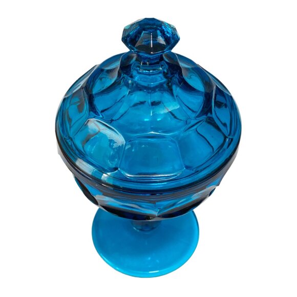 Stunning MCM Westmoreland Blue Glass Dish with Pedistal and Lid - Glass Collecti - Picture 6 of 7
